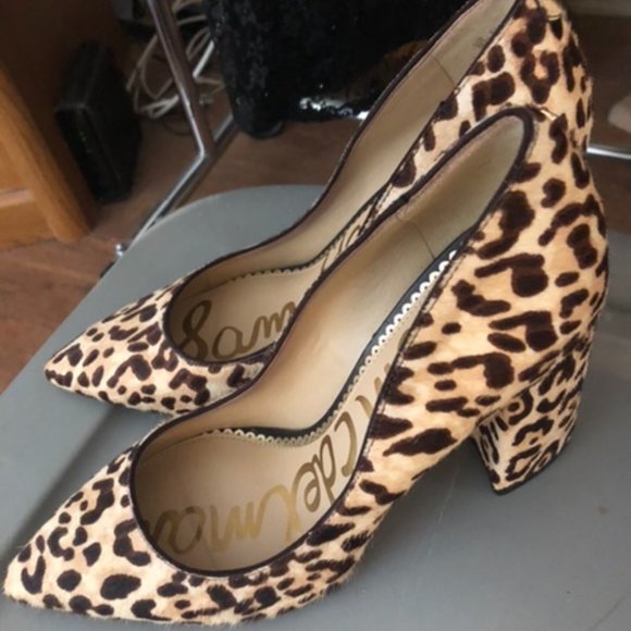 Sam Edelman Leopard Calf Hair Block Heel Pumps - Picture 5 of 5